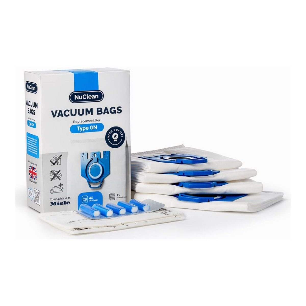 NuClean compatible Miele Hoover bags 4 pack with 2 filters and 5 fresheners
